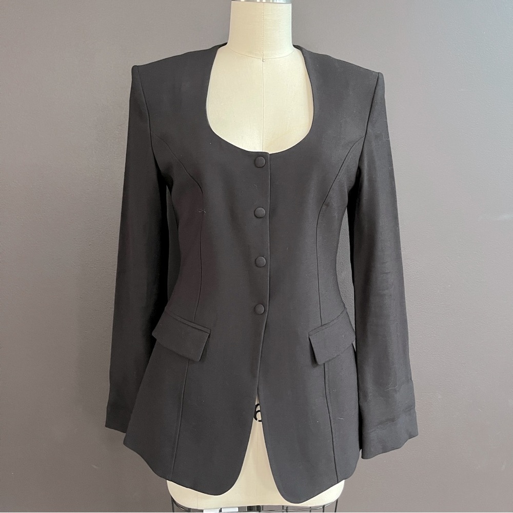 & Other Stories Scoop Neck Black Tailored Long Sleeve Fitted Jacket